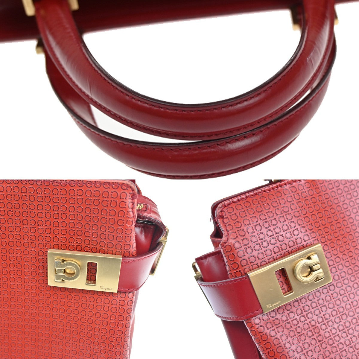 SALVATORE FERRAGAMO Logo Gancini Hand Bag Leather Red GHW Italy  66KA625