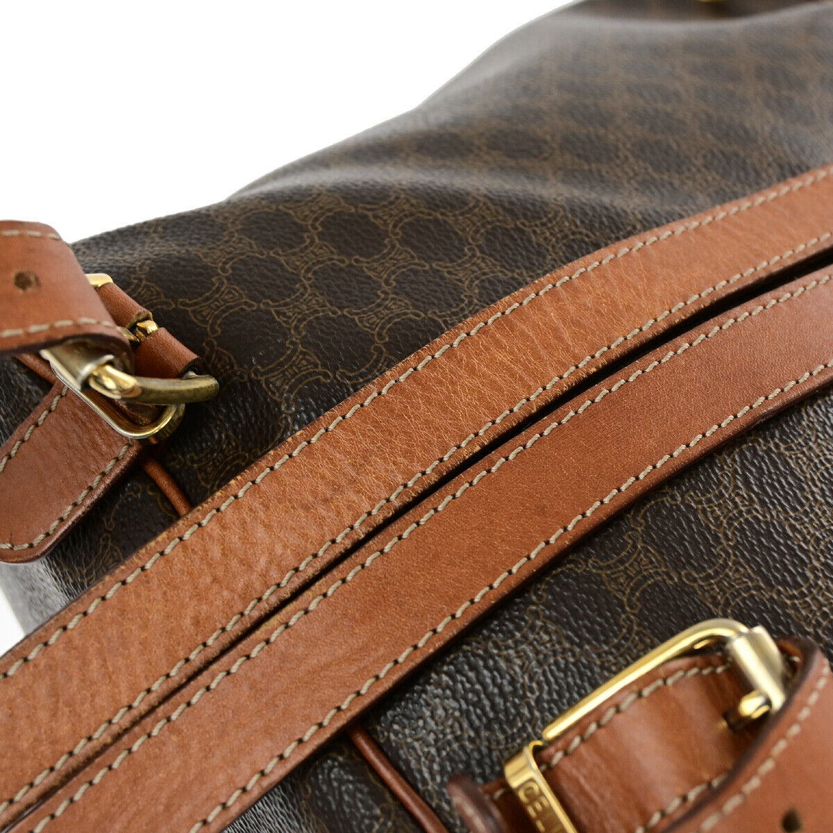 CELINE Logo Macadam Pattern Backpack Bag PVC Leather Brown GHW Italy 34YF572
