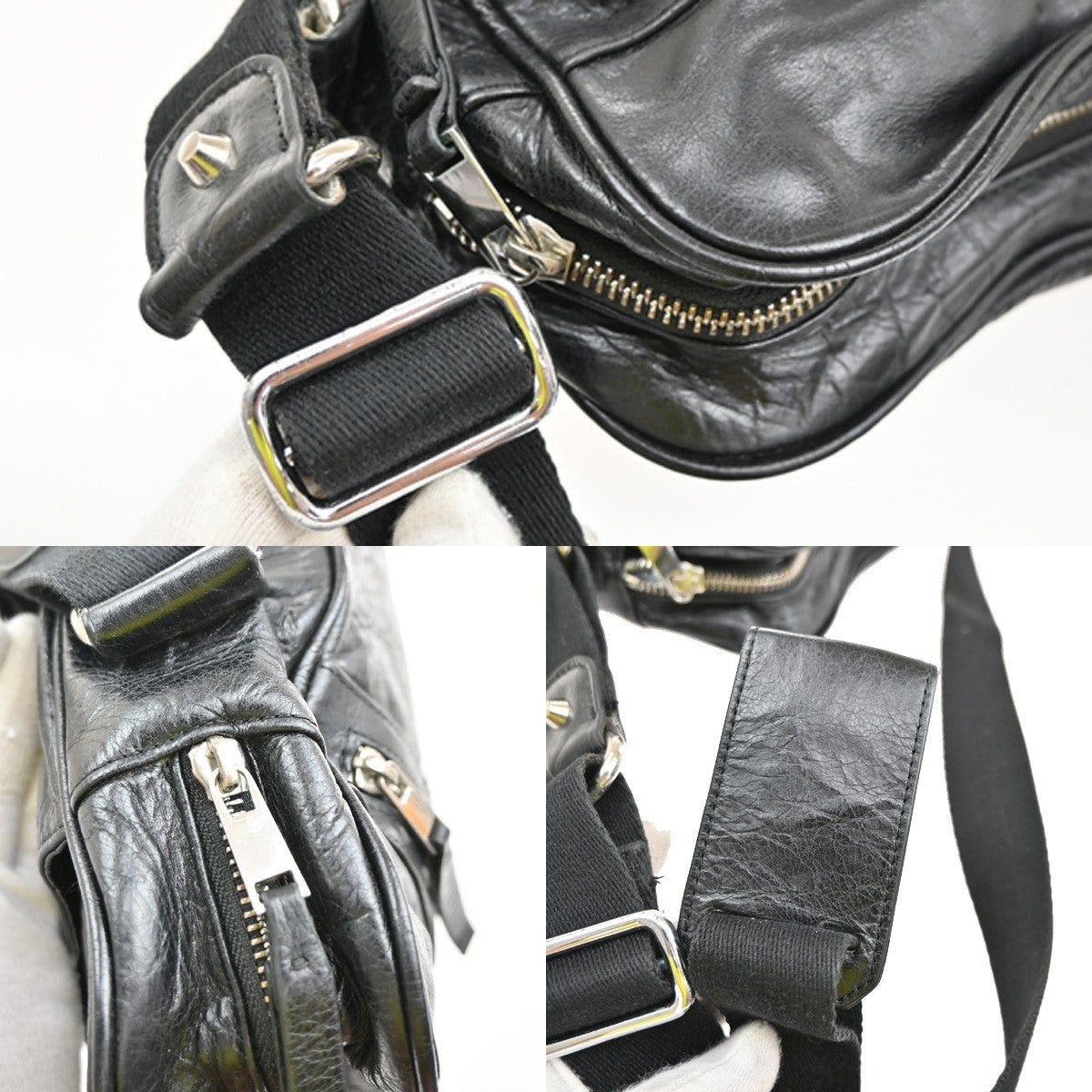 BALENCIAGA Logo Shoulder Hand Messenger Bag Leather Canvas Black 15CB003
