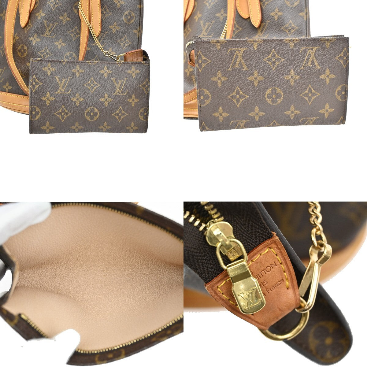 LOUIS VUITTON BUCKET PM Shoulder Tote Bag Monogram Leather Brown M42238 91EE306