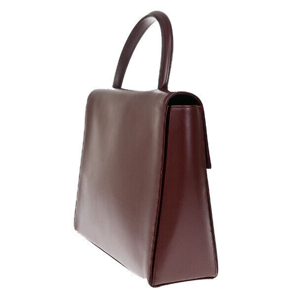 MUST DE CARTIER 2C Logo Hand Bag Leather Burgundy Bordeaux GHW Italy 80YG585