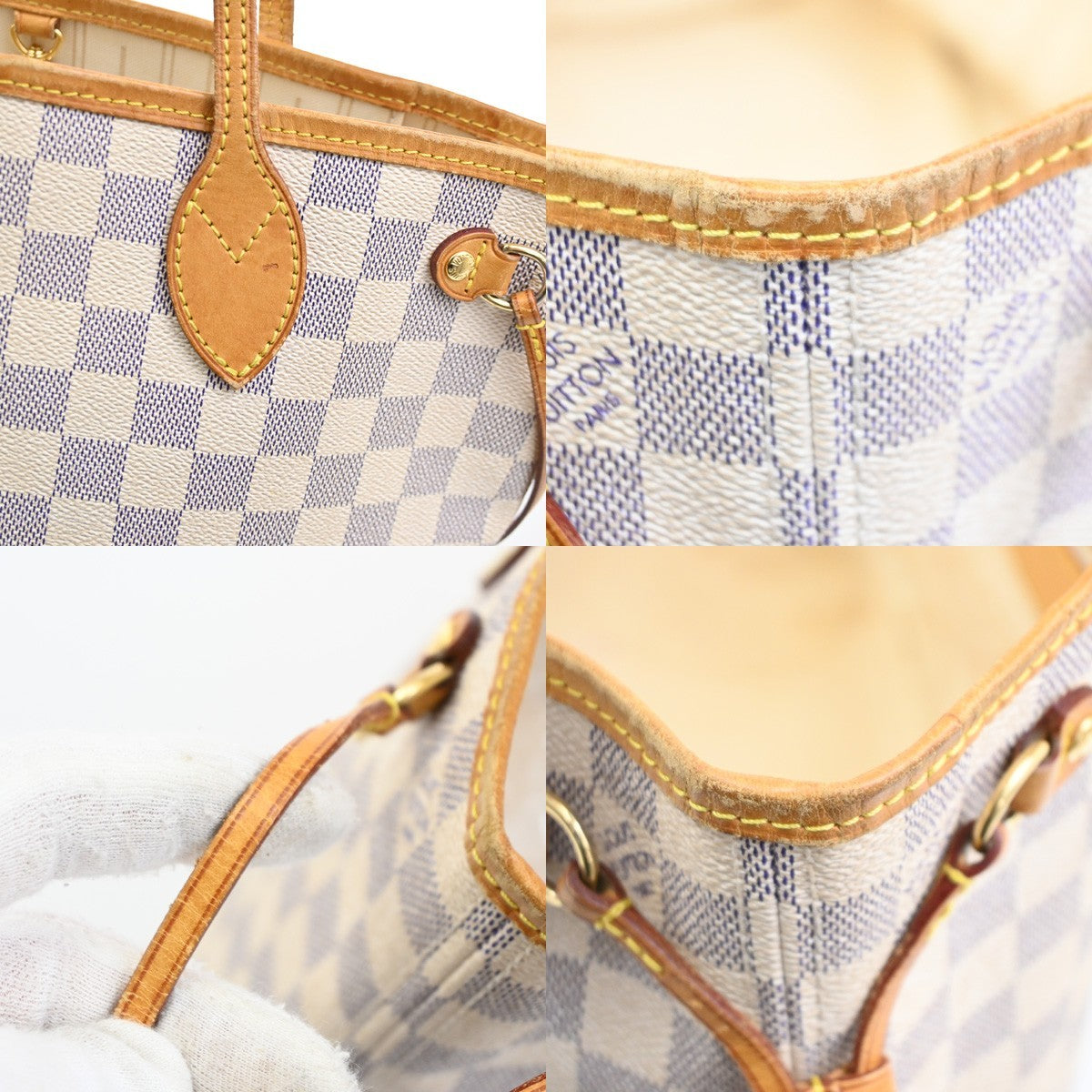 LOUIS VUITTON Neverfull PM Shoulder Tote Bag Damier Azur Leather N51110 93TA255