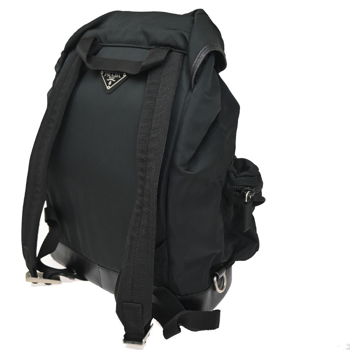 PRADA Logo Drawstring Backpack Bag Tessuto Nylon Leather Black Silver 70KC163