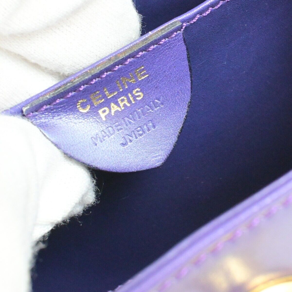 CELINE Logo Mini Shoulder Bag Leather Purple GHW Made In Italy 82FB516