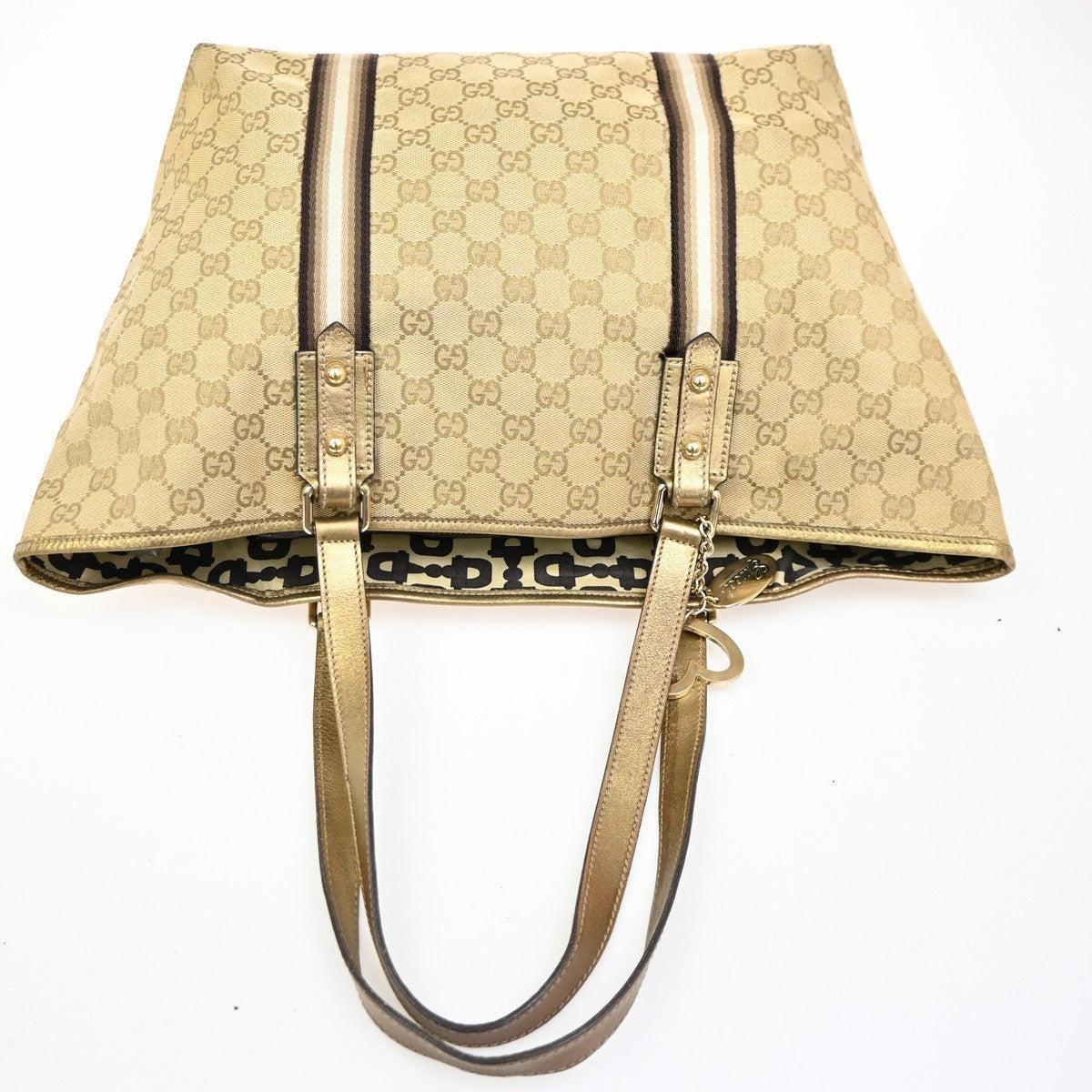 GUCCI GG Sherry Line ShoulderTote Bag Canvas Leather Beige Italy 137396 31MA072