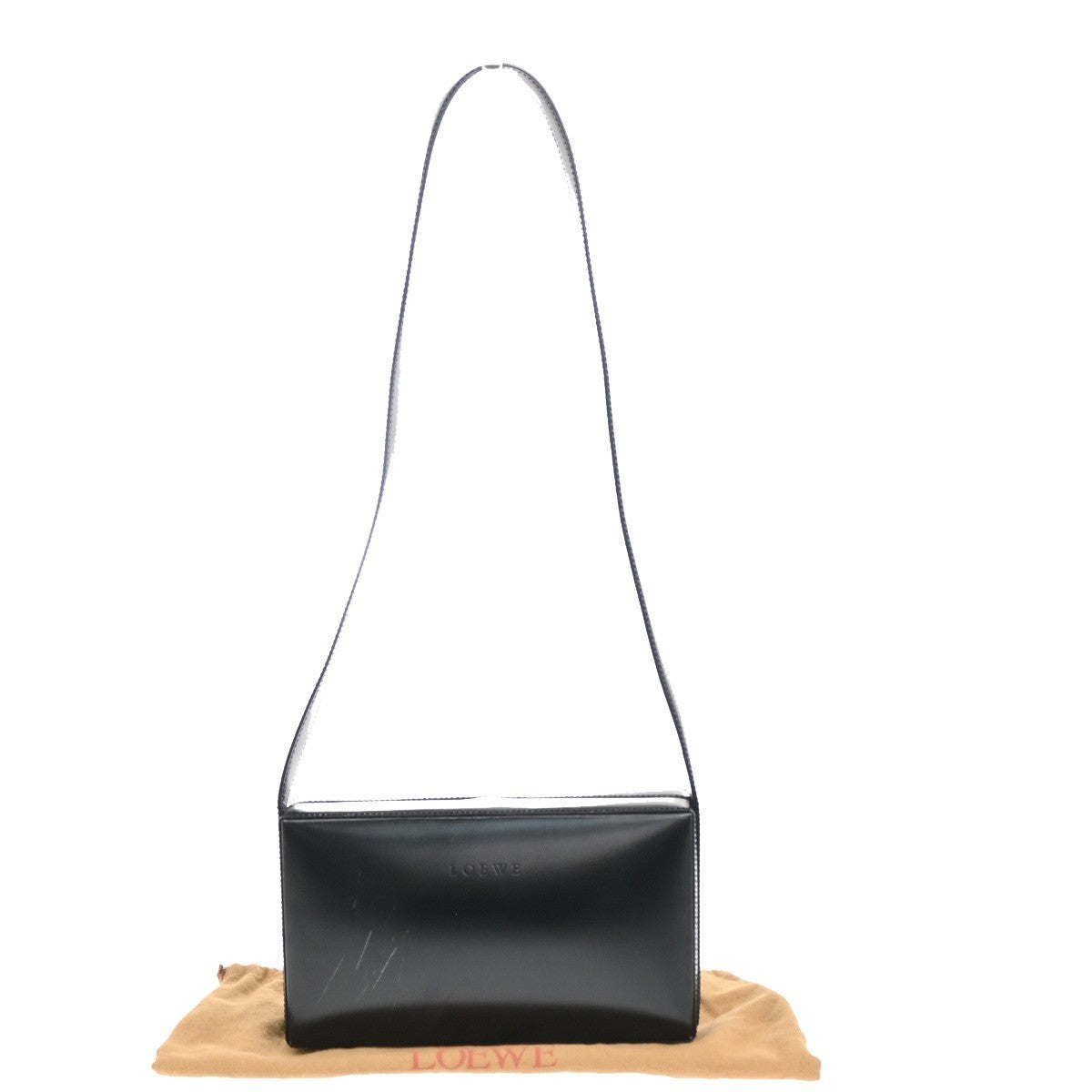 LOEWE Logo Pushlock Shoulder Box Hand Bag Leather Black GHW Spain 38MA124