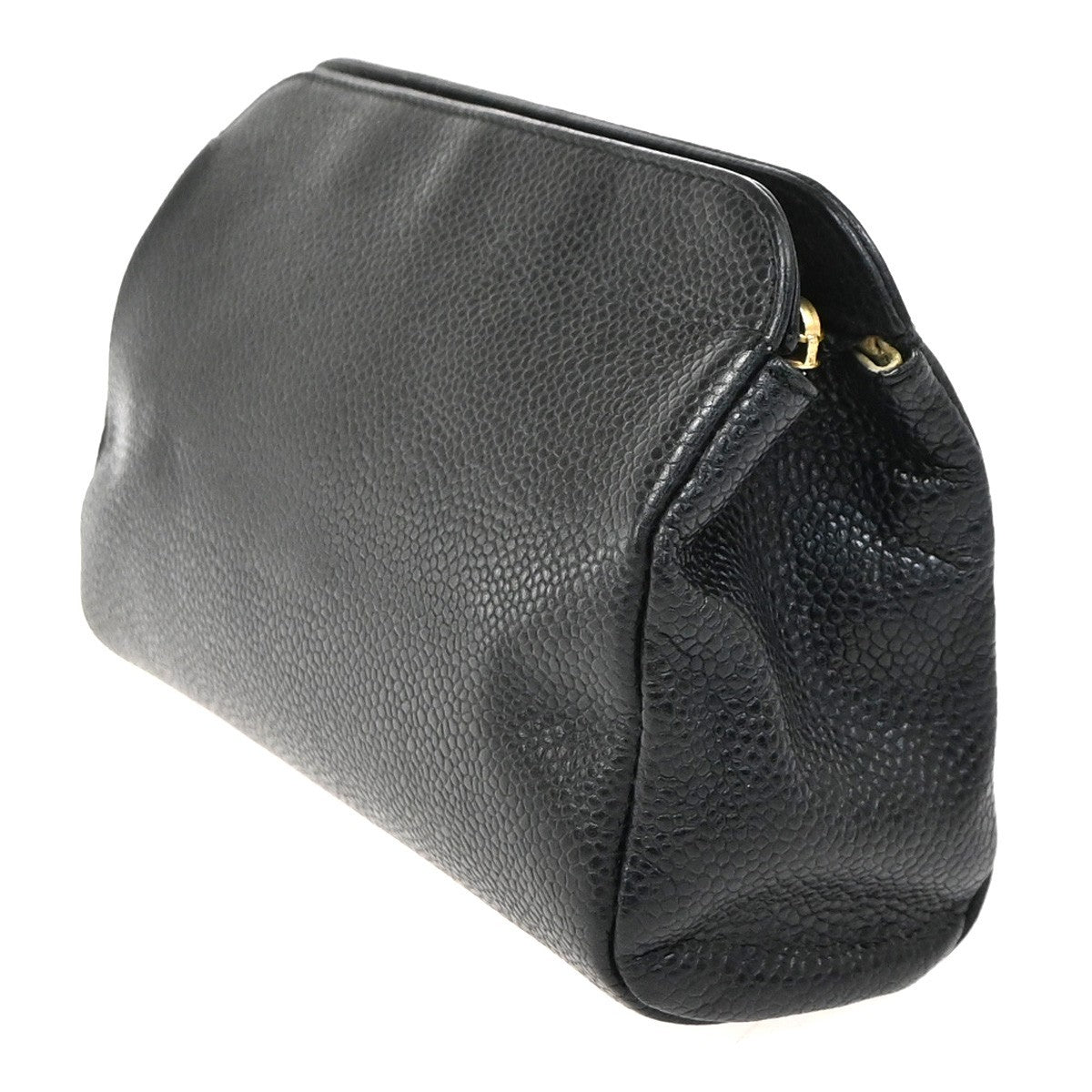 CHANEL CC Logo Cosmetic Pouch Grained Calfskin Leather Black GHW Italy 38RL979
