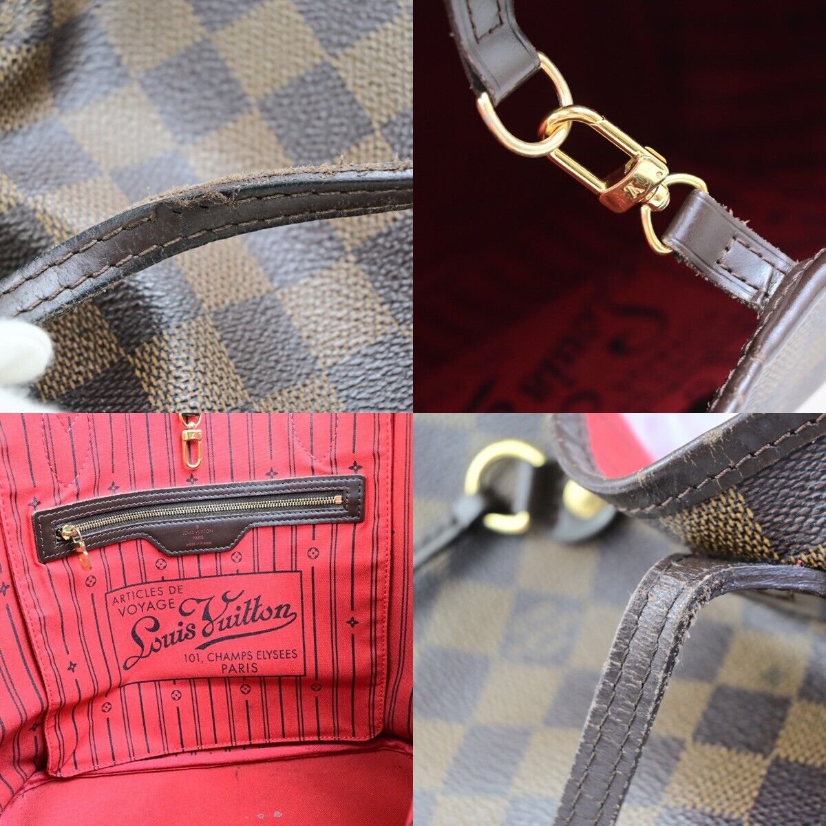 LOUIS VUITTON Neverfull MM Shoulder Bag Damier Ebene Leather BN N41358 99EC925