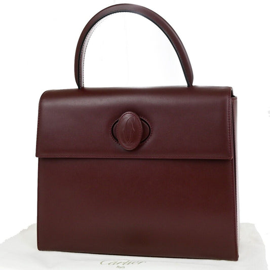 CARTIER 2C Logos Hand Bag Leather Burgundy Gold-Plated Made In Italy 76RK751