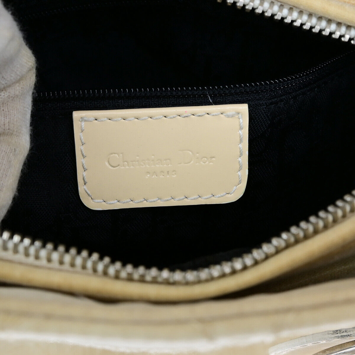 CHRISTIAN DIOR Lady Cannage 2Way Hand Bag Nylon Patent Leather Ivory SHW 81YG576