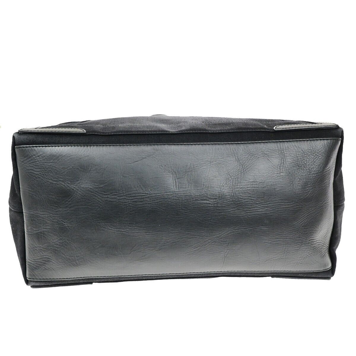 BALENCIAGA Logo Navy Cabas Shoulder Tote Bag Canvas Leather Black 34ED425