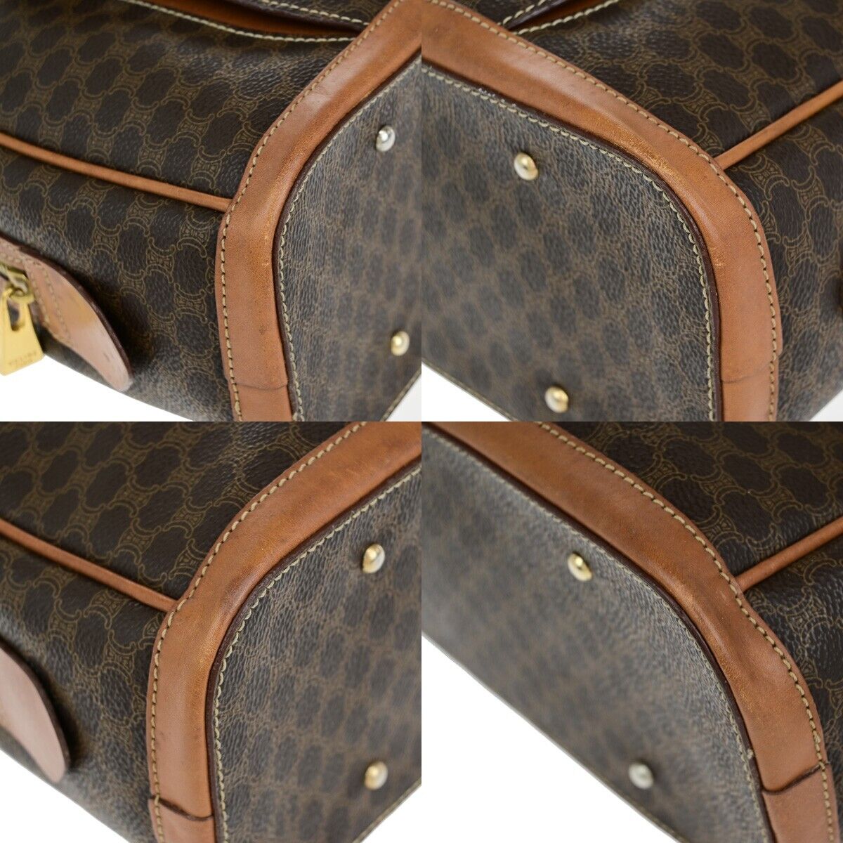 CELINE Logo Macadam Pattern Hand Bag PVC Leather Brown GHW Made in Italy 86ED033