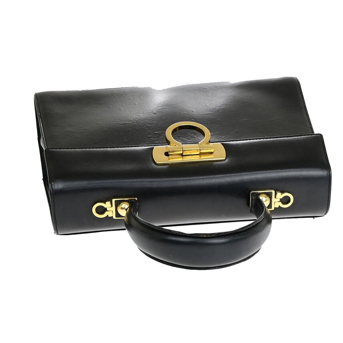 SALVATORE FERRAGAMO Logo Gancini Hand Bag Leather Black GHW Italy 36EC236