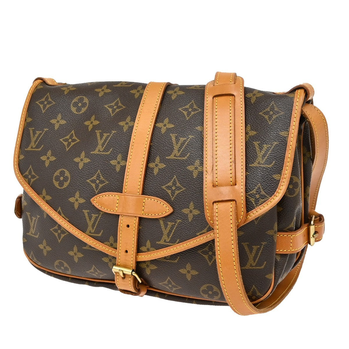 LOUIS VUITTON Logo Saumur 30 Shoulder Bag Monogram Leather Brown M42256 98TA025