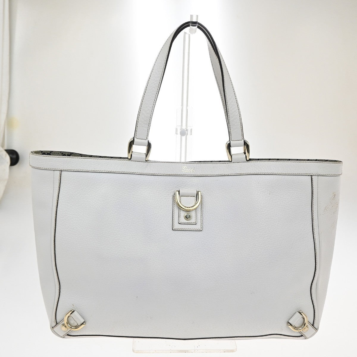 GUCCI Logo GG Pattern Abbey Shoulder Tote Bag Canvas Leather White GHW 34TA557