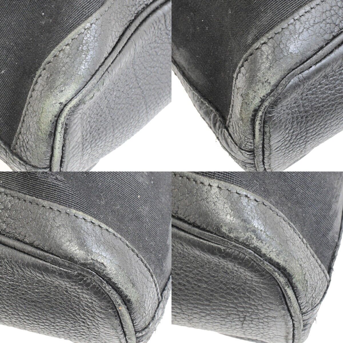 HERMES Logo Garden File 37 Hand Tote Bag Canvas Leather Black Silver 69FA285