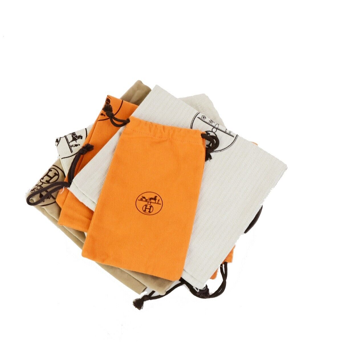 HERMES H Logo 5 Set Dust Bag Drawstring Canvas Cotton Orange Brown Beige 02KA445