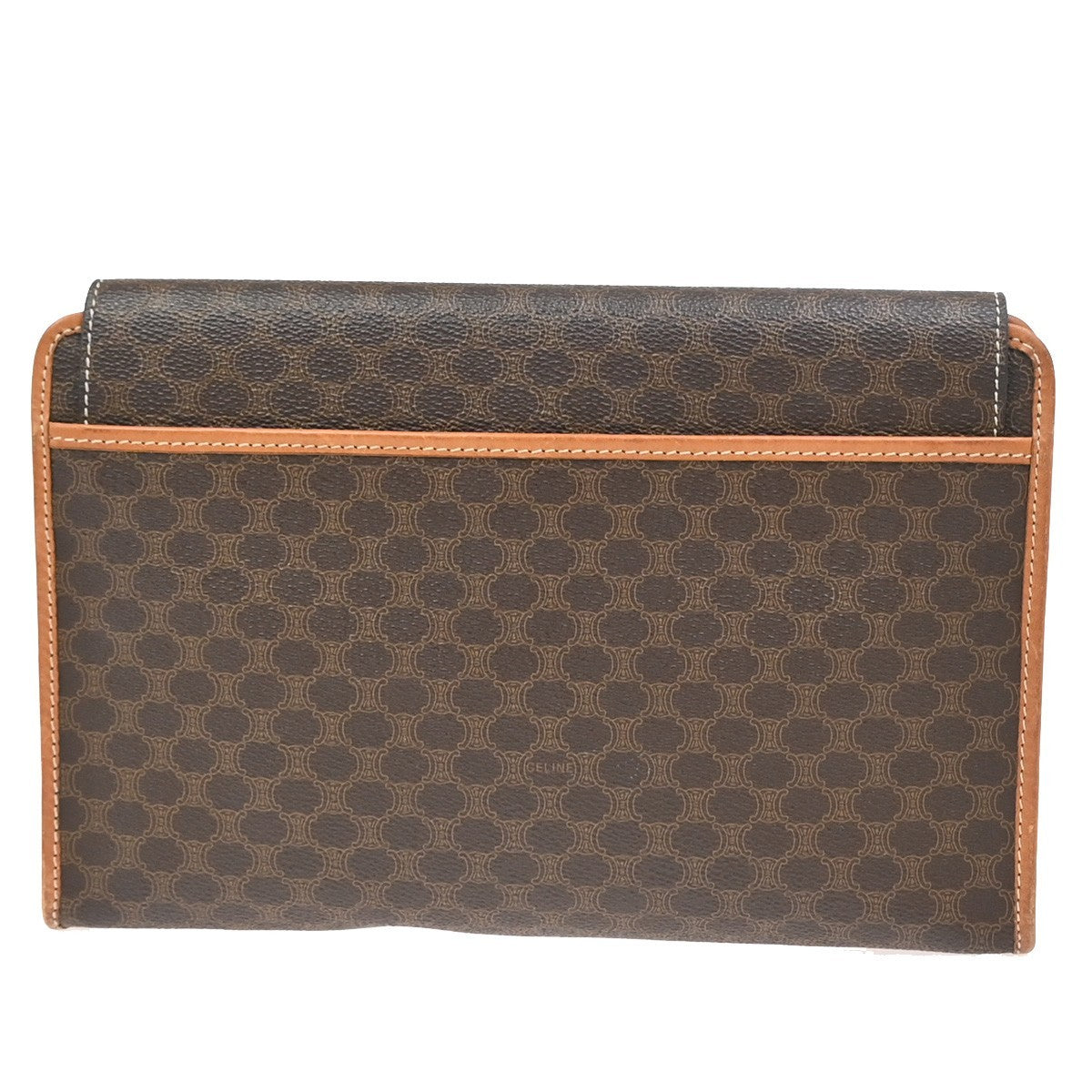 CELINE Logo Macadam Pattern Clutch Bag PVC Leather Brown GHW Italy 08EF822