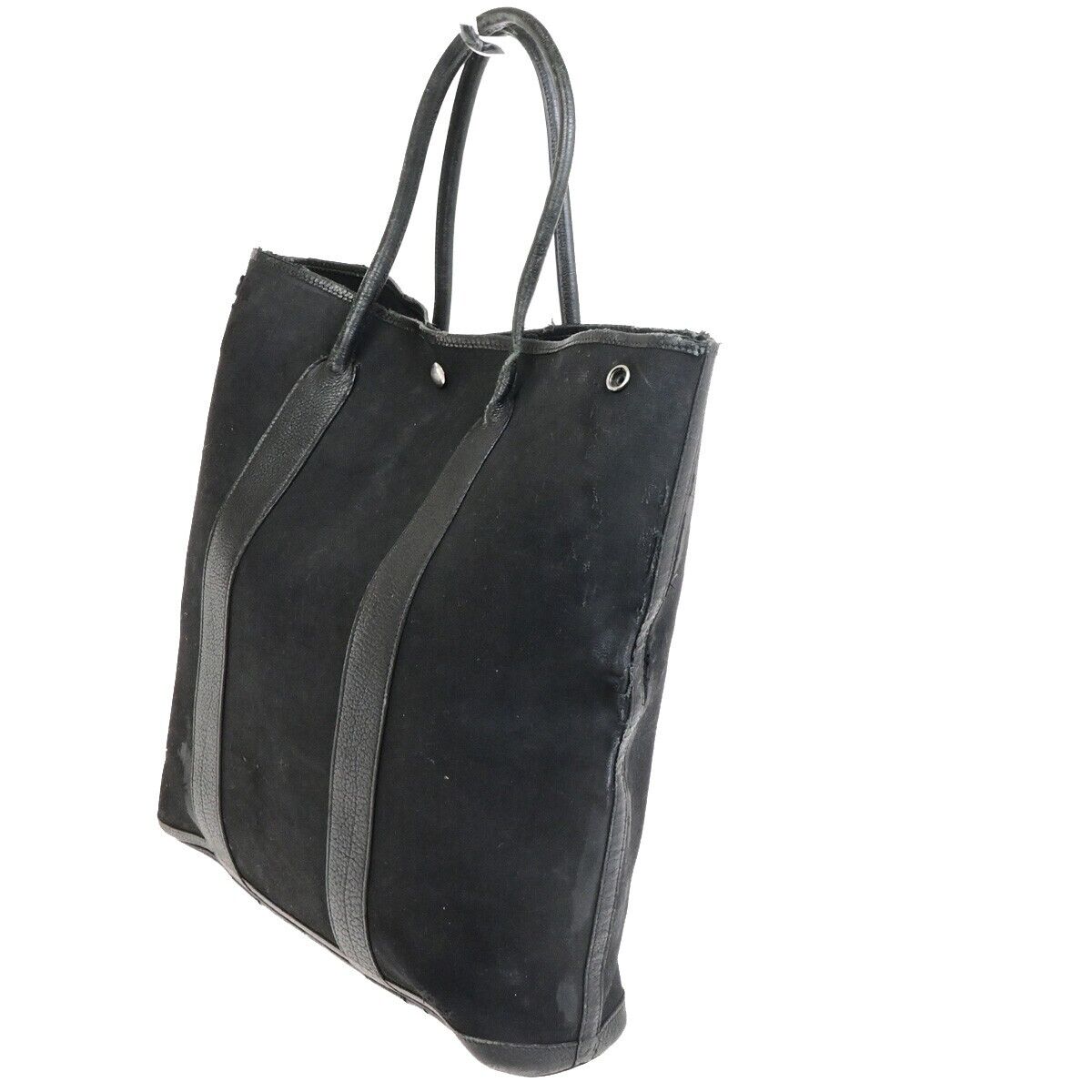 HERMES Logo Garden File 37 Hand Tote Bag Canvas Leather Black Silver 69FA285