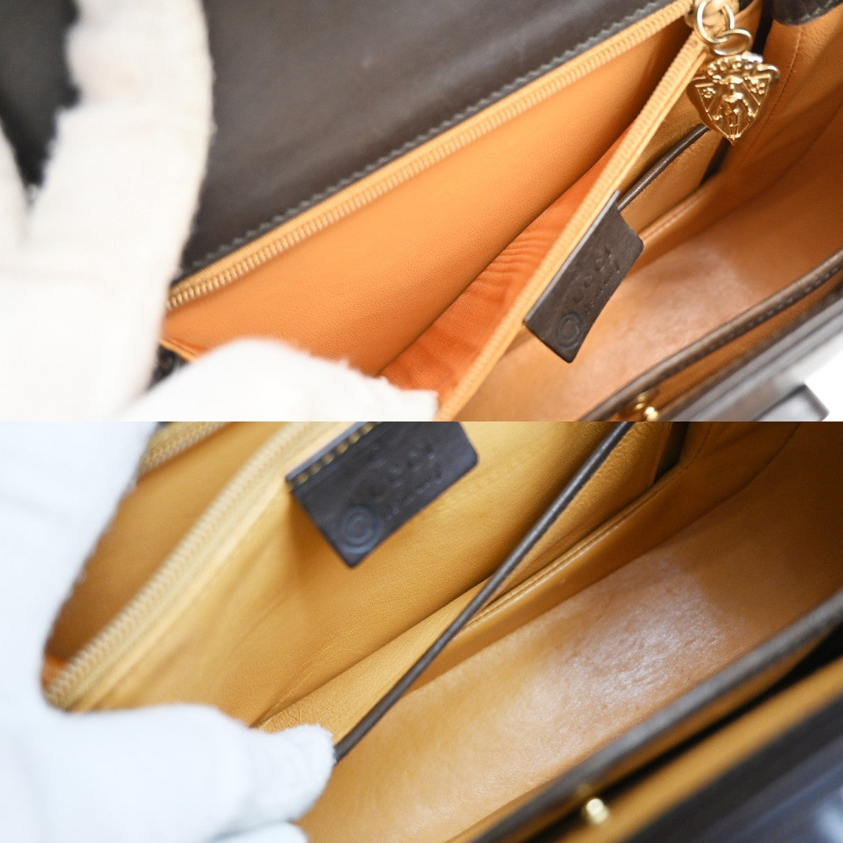 GUCCI Logo Bamboo 2Way Shoulder Hand Bag Leather Brown Gold Italy 50RF716