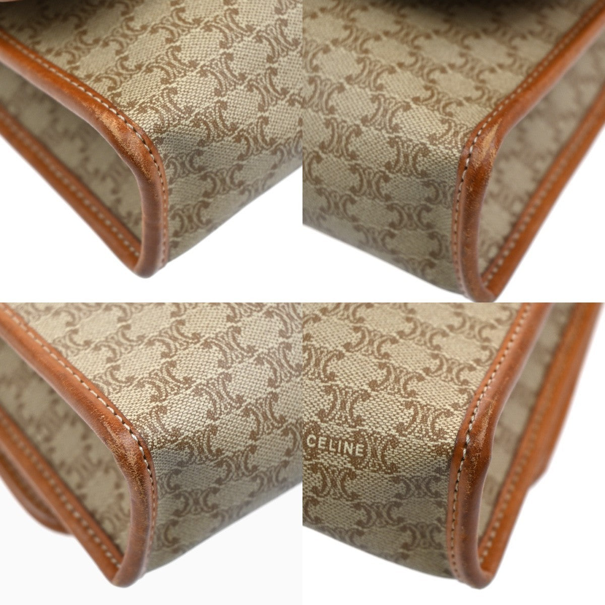 CELINE Macadam Pattern 2Way Shoulder Clutch Bag PVC Leather Beige Italy 69MA114