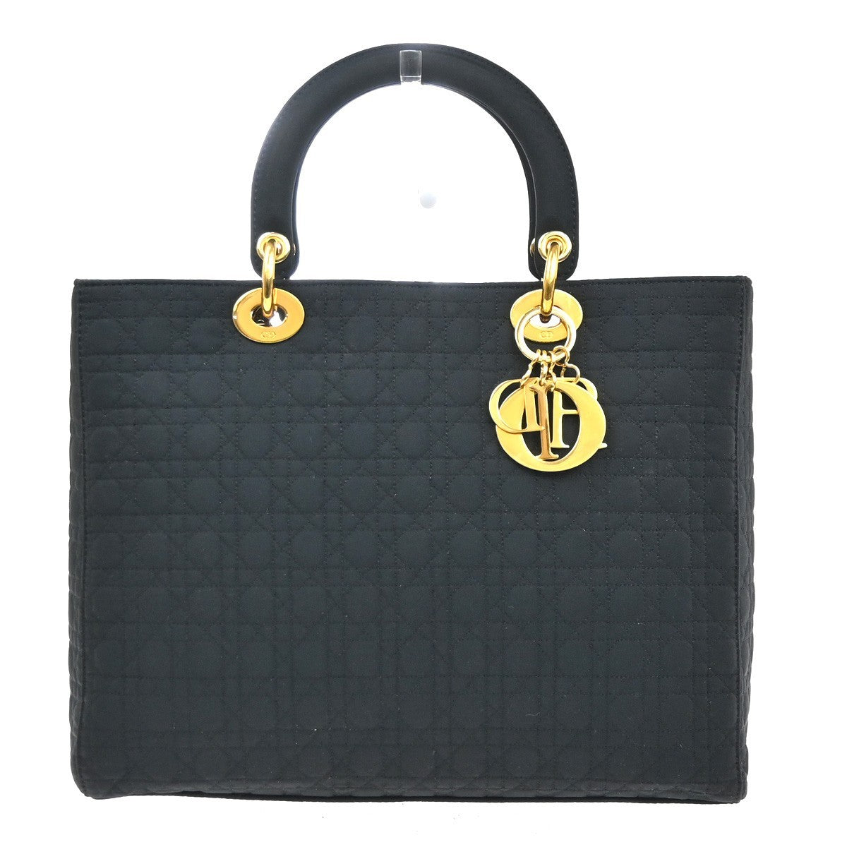 CHRISTIAN DIOR Logo Lady Cannage Hand Bag  Nylon Leather Black GHW Italy 79KC991