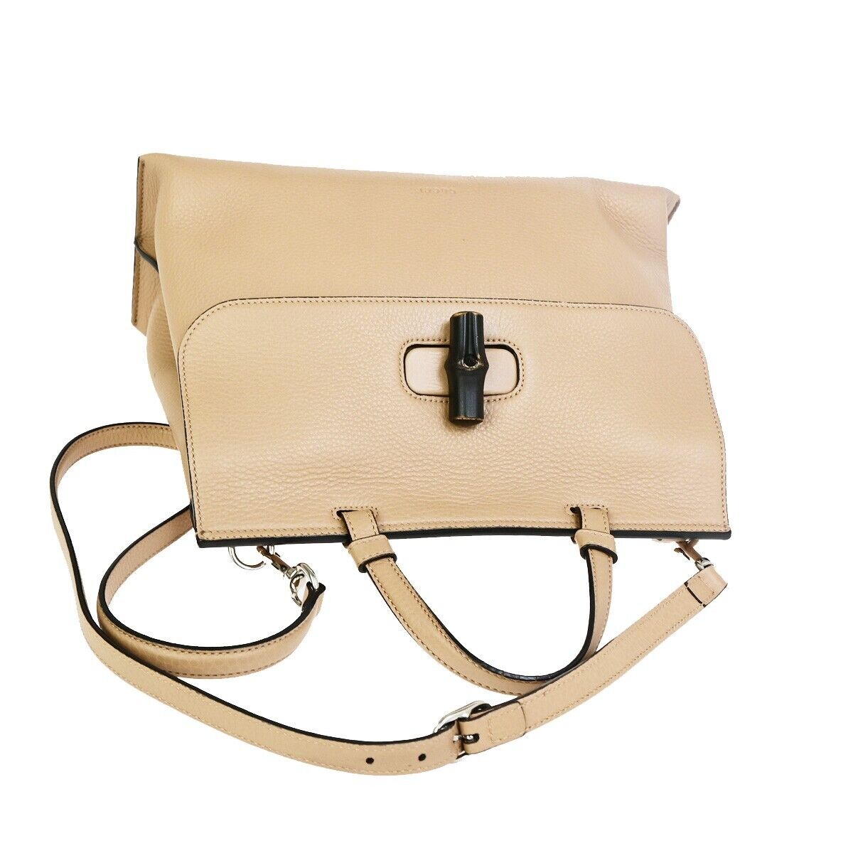 GUCCI GG Logo Daily 2Way Shoulder Hand Bag Bamboo Leather Pink Beige 75FB208