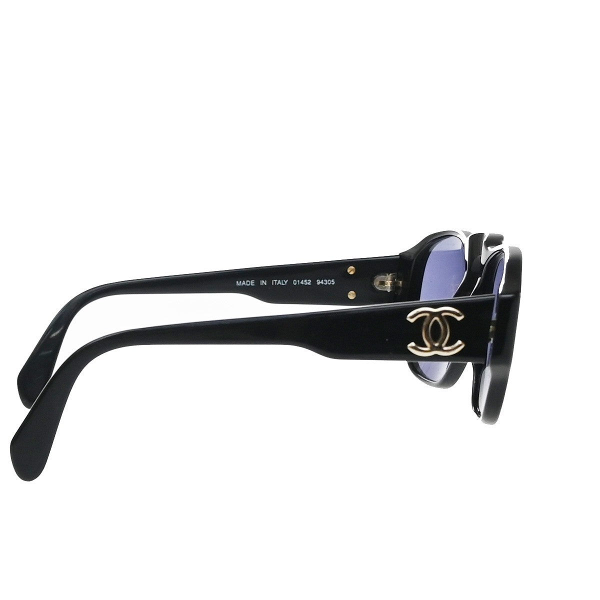 CHANEL CC Logos Sunglasses Eye Wear Plastic Black Navy 01452 63RQ046