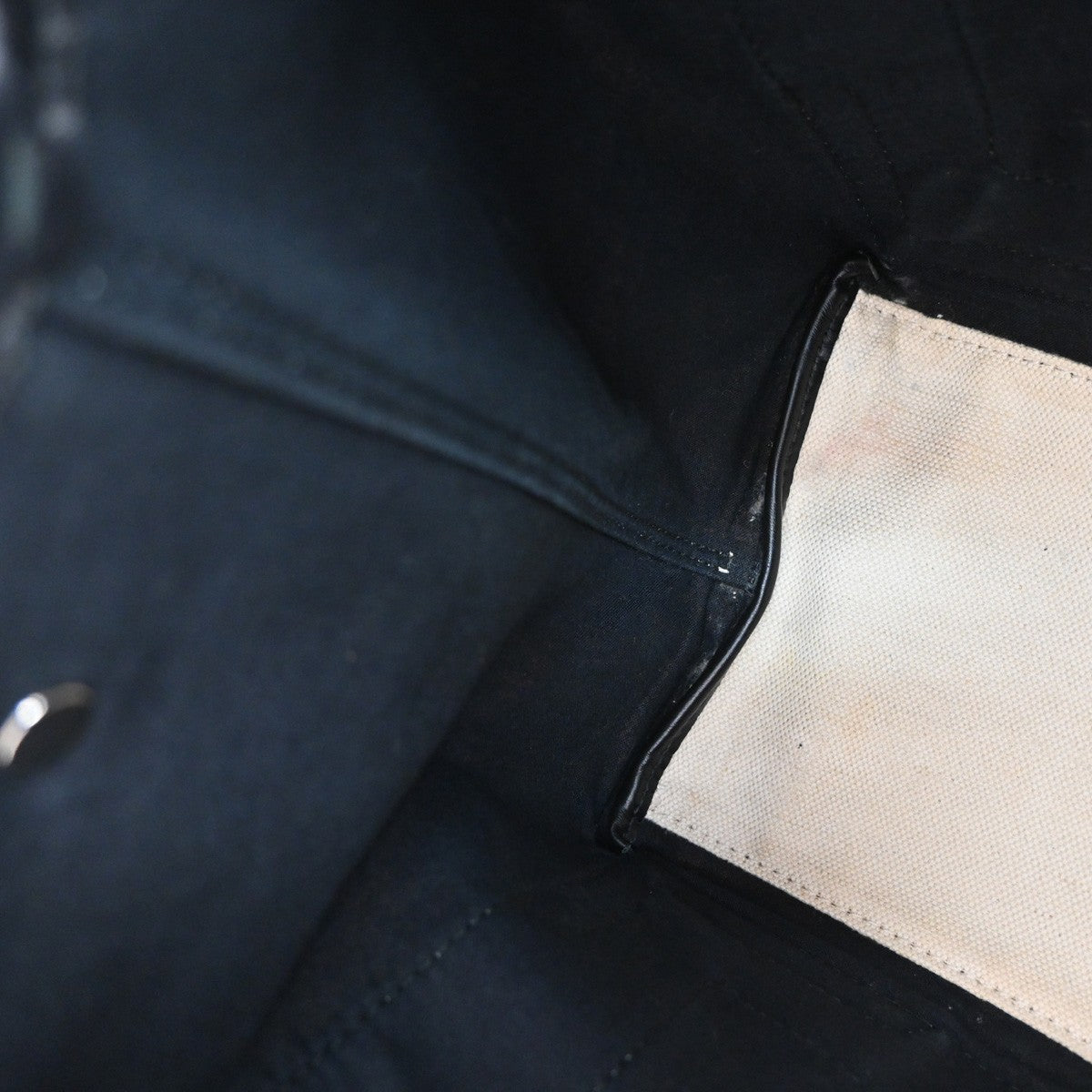 BALENCIAGA Logo Navy Cabas S Hand Tote Bag Canvas Leather Black White 34EF266