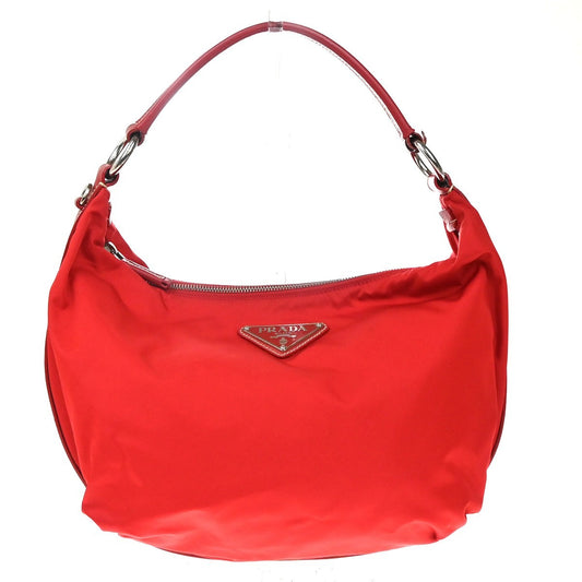 PRADA MILANO Logo Tessuto Hobo Shoulder Hand Bag Nylon Leather Red 70EG354