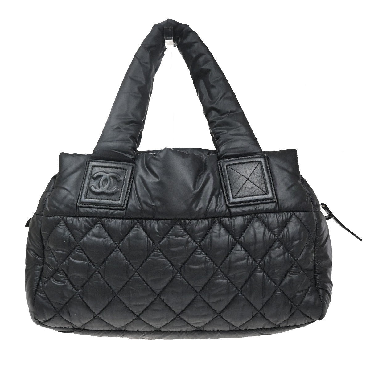 CHANEL CC Logo Coco Cocoon Tote Hand Bag Nylon Leather Black Italy 28MA595