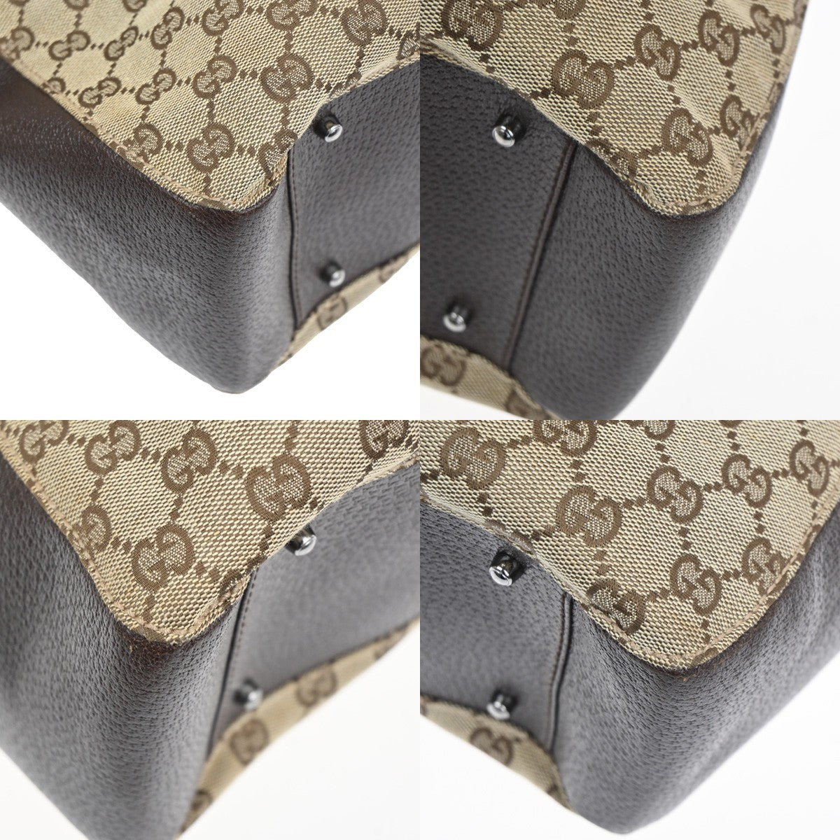 GUCCI Logo GG Pattern Shoulder Tote Bag Canvas Leather Brown 86KC878