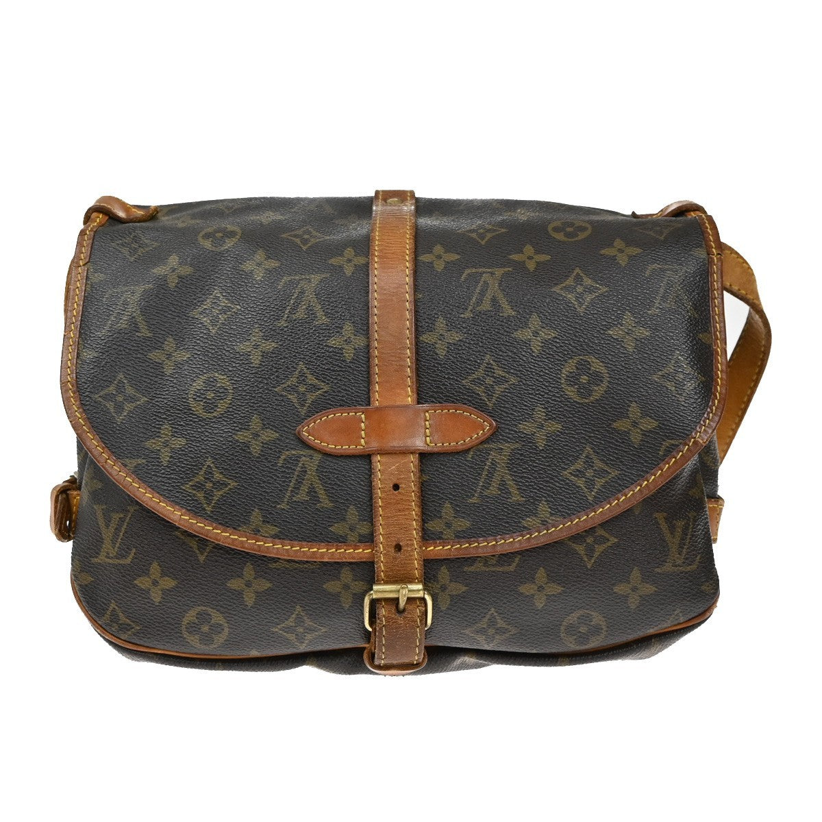 LOUIS VUITTON Logo Saumur 30 Shoulder Bag Monogram Leather Brown M42256 31KB564