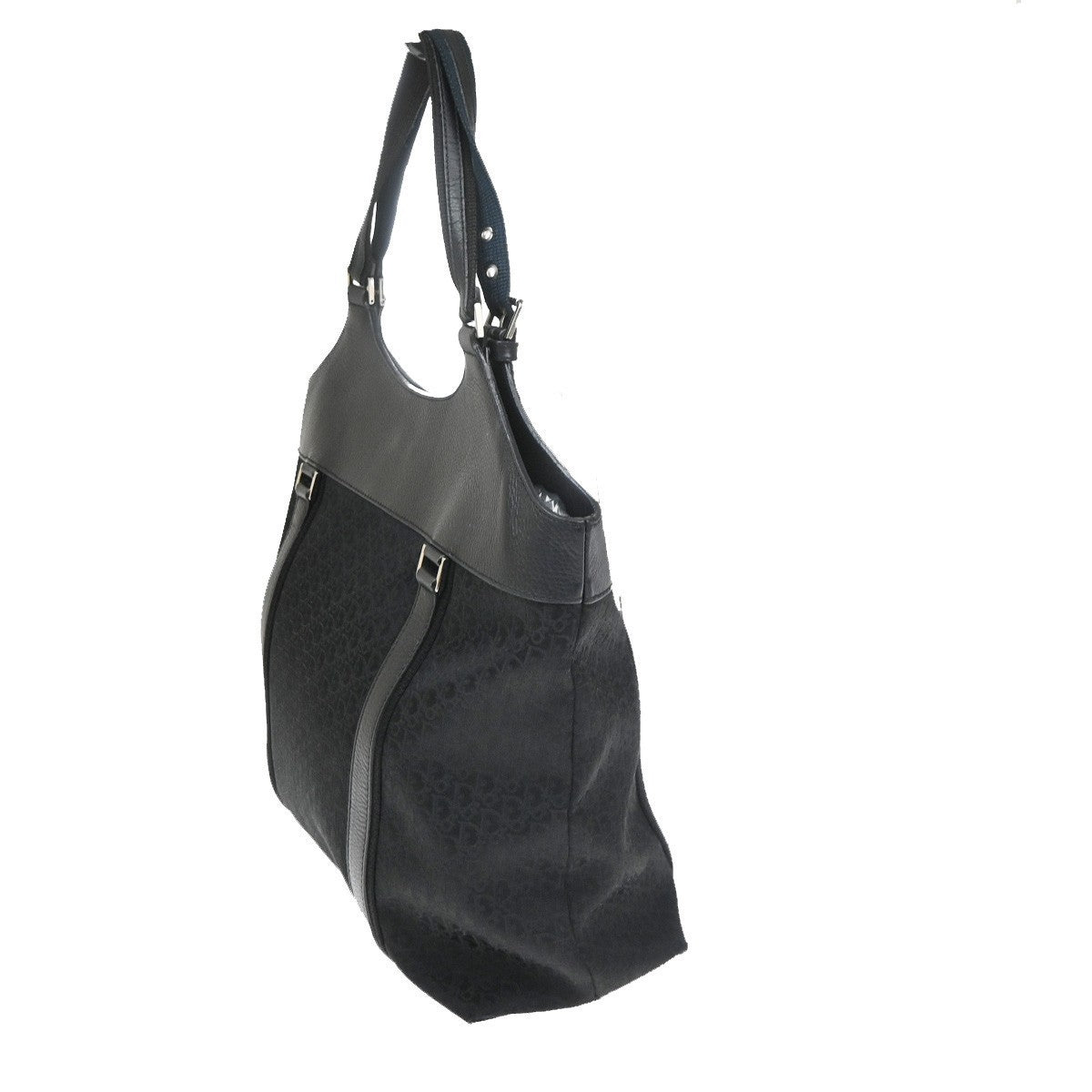 CHRISTIAN DIOR Logo Trotter Pattern Hand Bag Canvas Leather Black GHW 13CB061