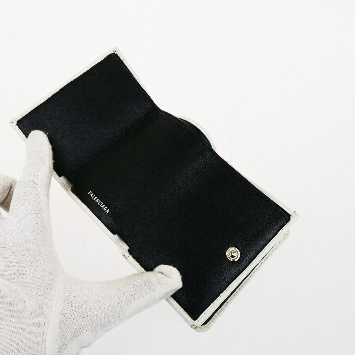 BALENCIAGA Logo Everyday Mini Trifold Compact Wallet Leather White Italy 30KA510