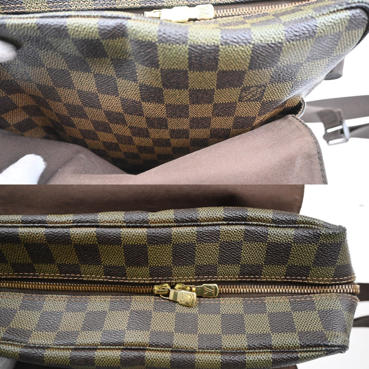 LOUIS VUITTON Naviglio Shoulder Bag Damier Ebene Leather Brown N45255 83CA735
