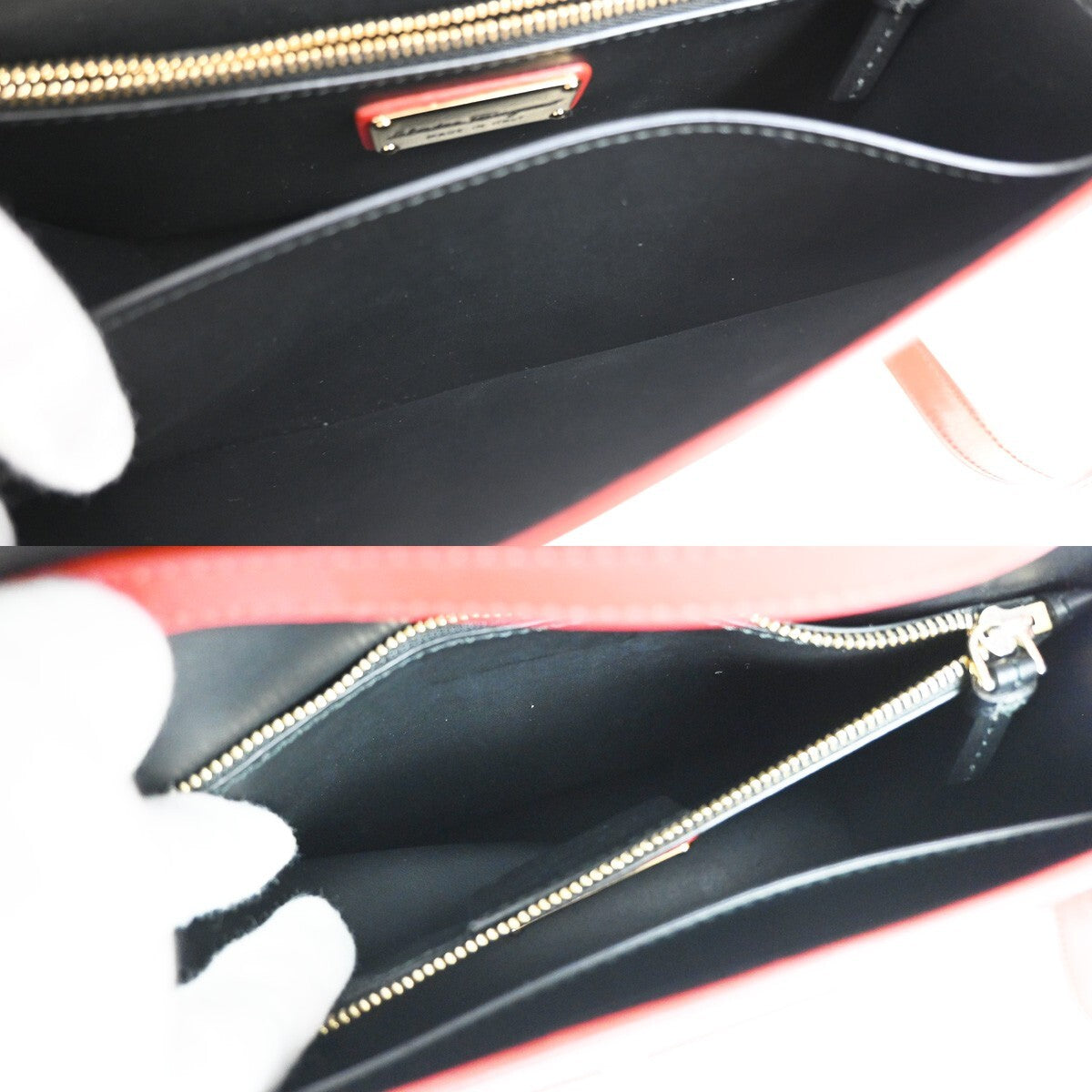 SALVATORE FERRAGAMO Vara Studs 2Way Shoulder Clutch Hand Bag Leather Red 88EE395
