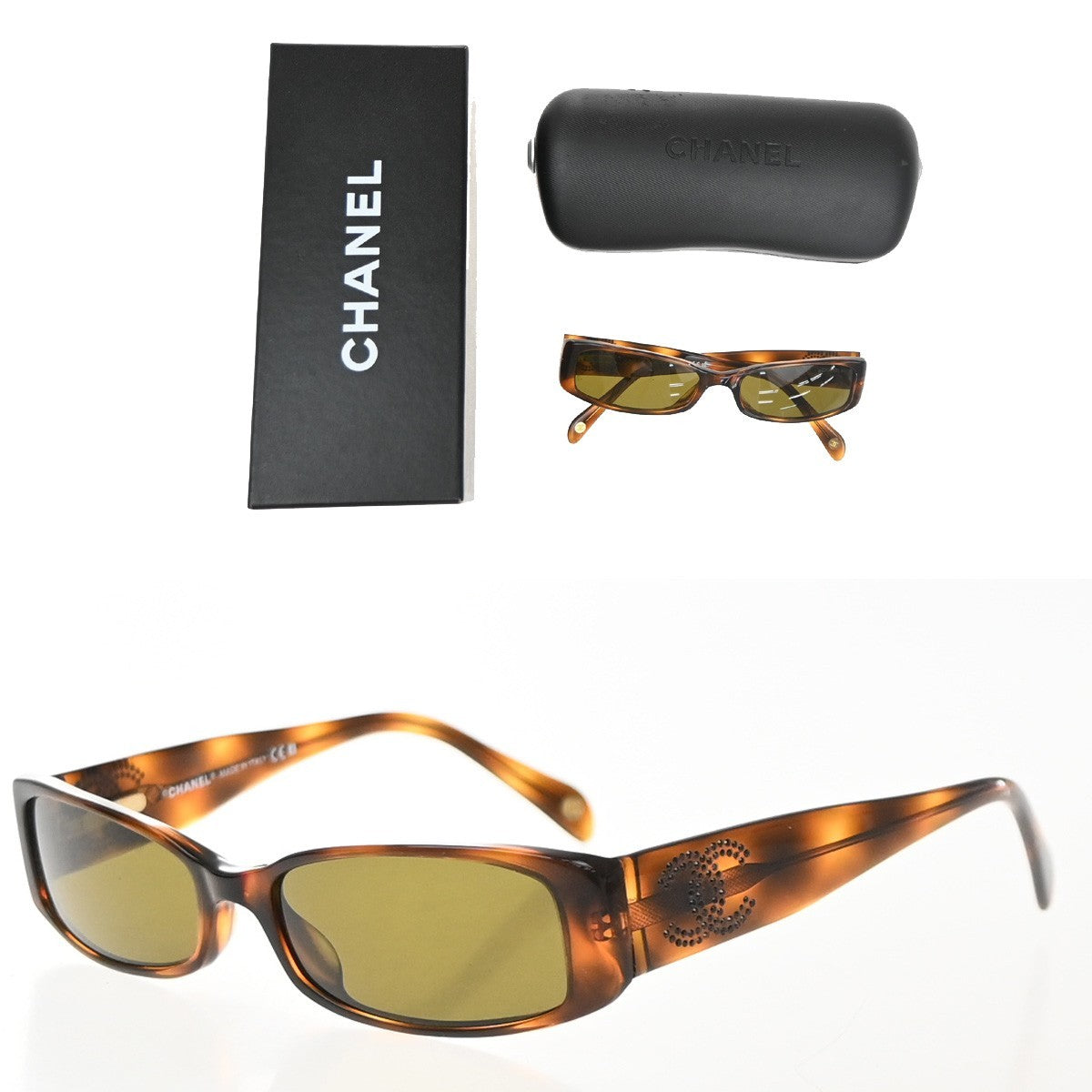 CHANEL CC Logo Sunglasses Eye Wear Plastic Brown GHW Italy 5104-B 63RF983