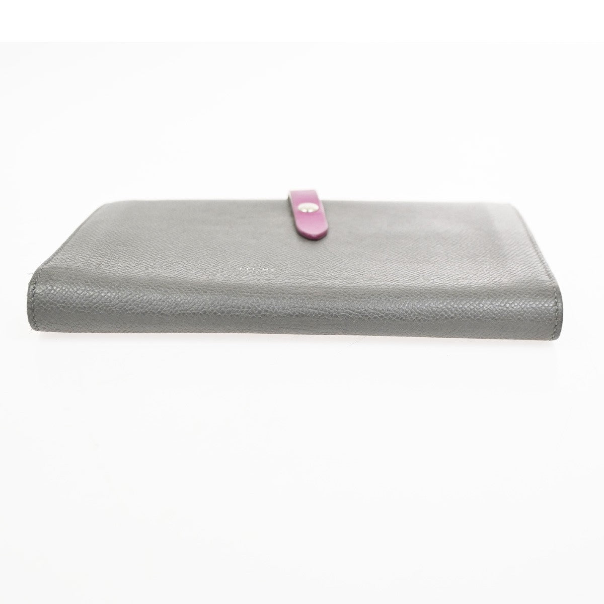 CELINE Logo Strap Bifold Long Wallet Purse Leather Pink Gray Italy SHW 02KD009