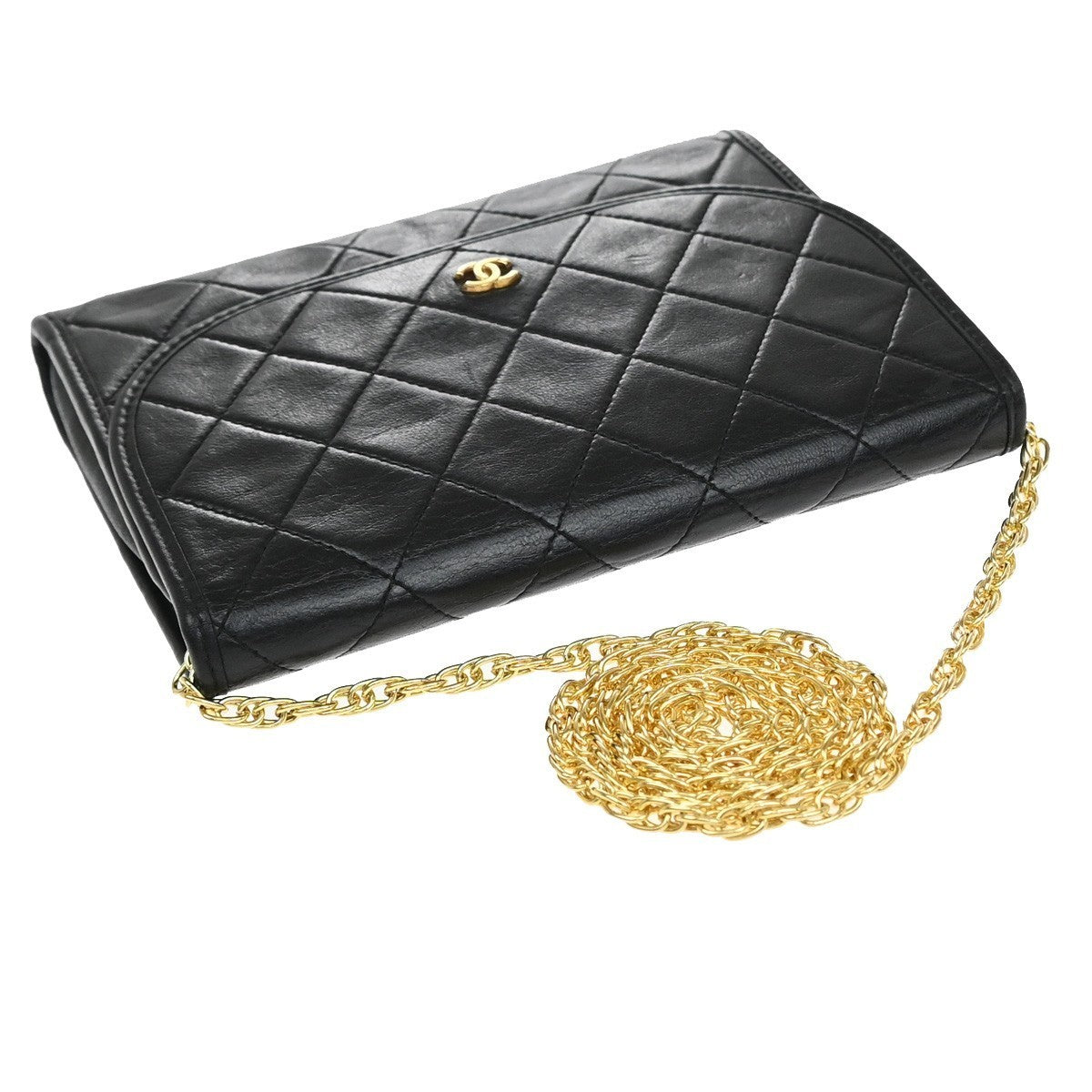 CHANEL CC Logo Mini Matelasse Chain Shoulder Bag Leather Black GHW 44RF695