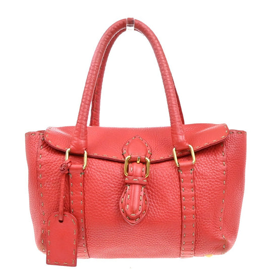10.Live FENDI Logo Selleria Mini Linda Hand Bag Leather Red GHW Italy 31MA128