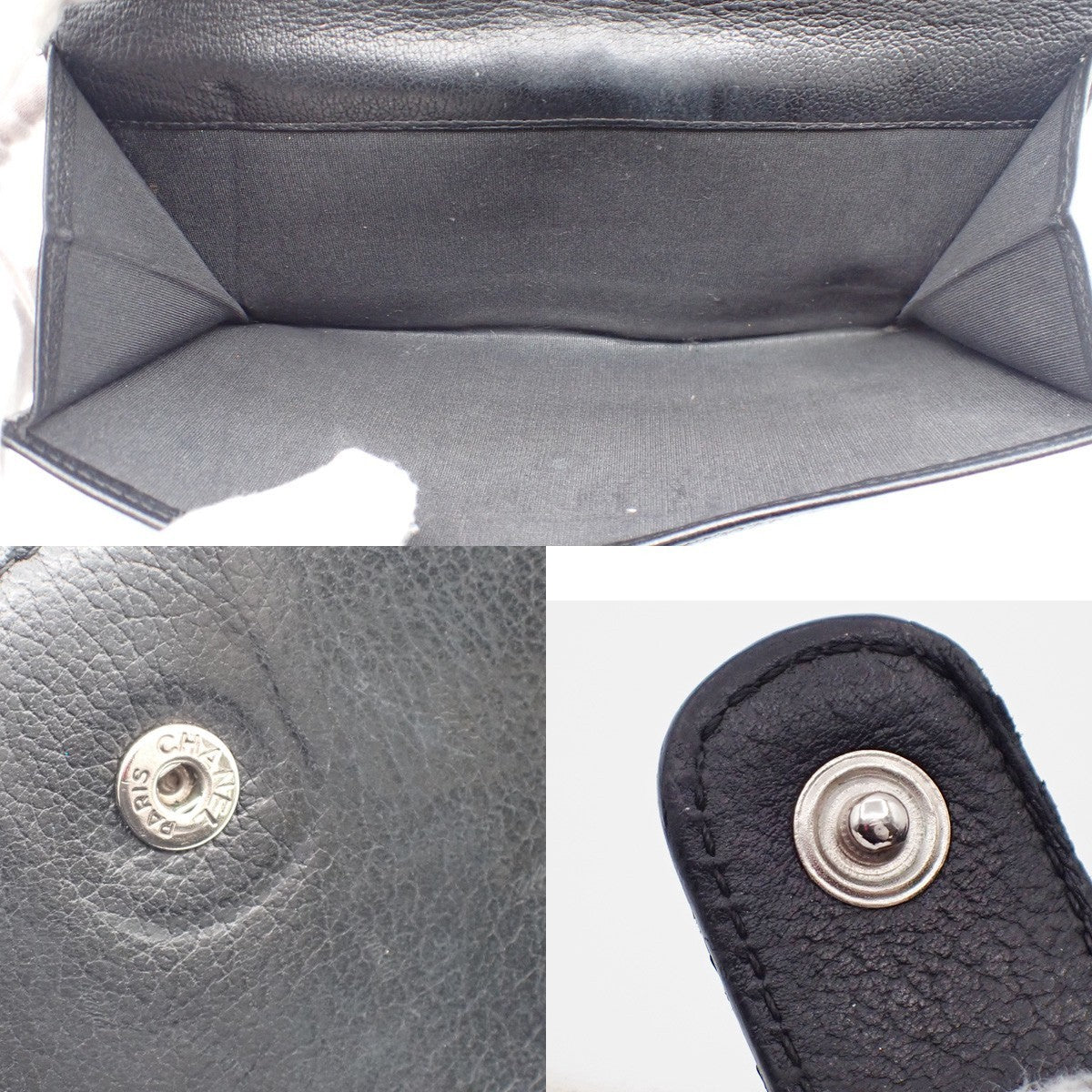 CHANEL CC Logo Camellia Long Bifold Wallet Purse Leather Black SHW 09KC573