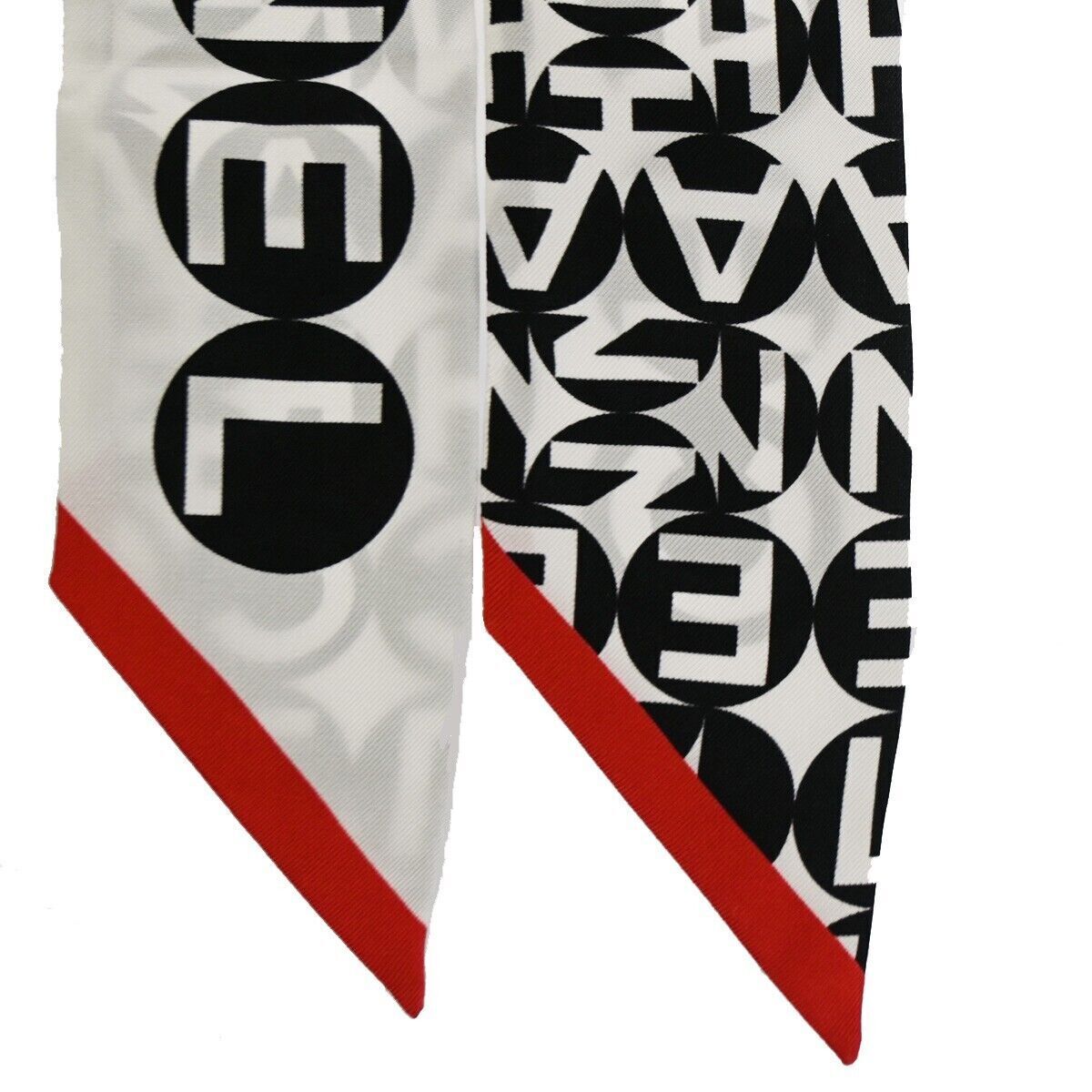 CHANEL Logo Long Scarf Ribbon 100% Silk White Black Red Italy Accessory 67YC050