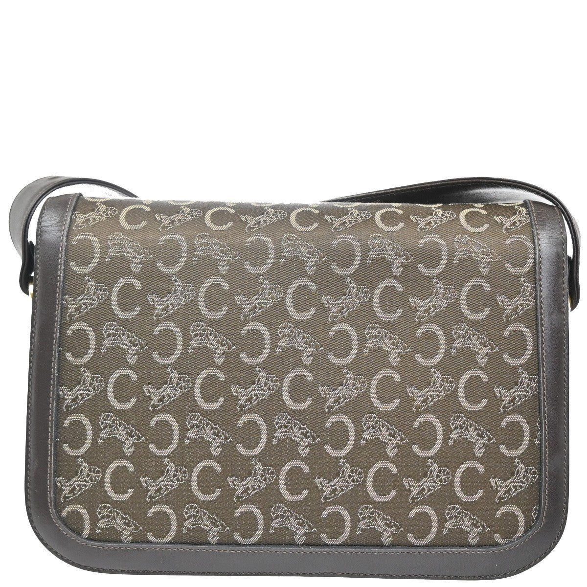 CELINE Logo C Macadam Horse Carriage Shoulder Bag Canvas Leather Brown 34KP553