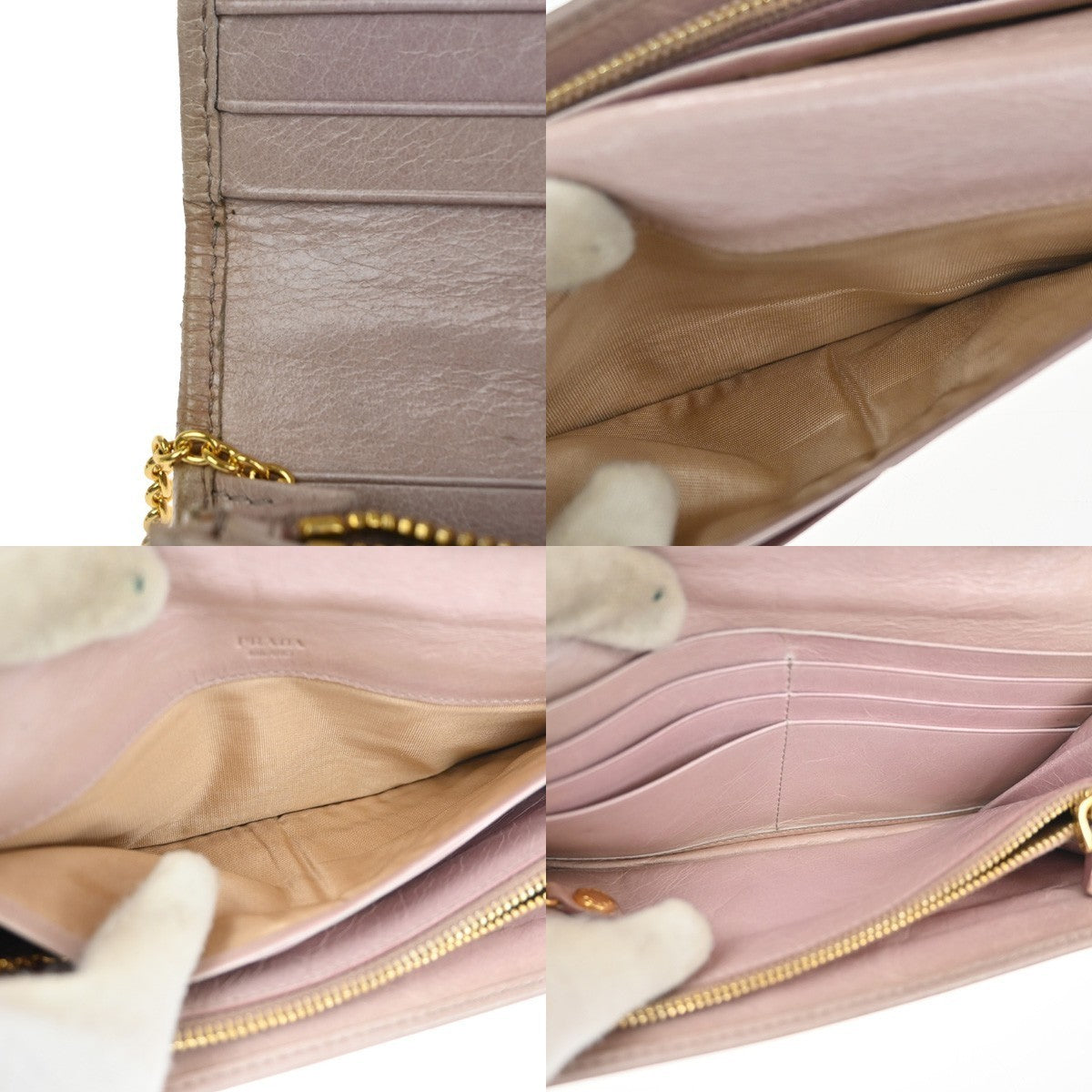 PRADA Logo Bifold Flap Long Wallet  Quilted Leather Pink Beige GHW Italy 01KD035