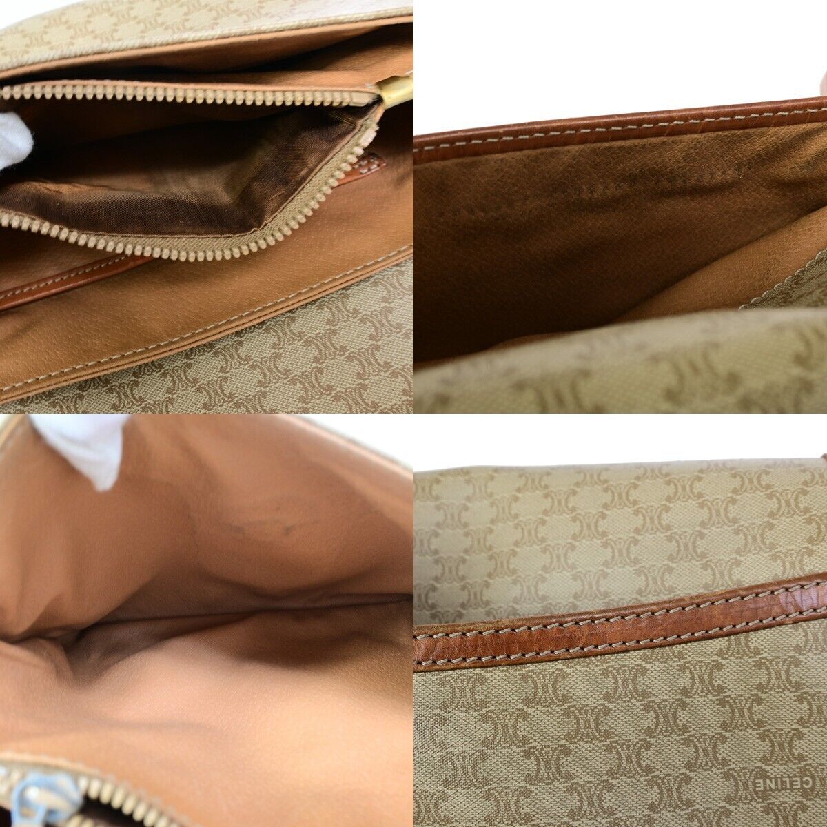 CELINE Logo Macadam Pattern Shoulder Bag PVC Leather Beige Italy 04EB426