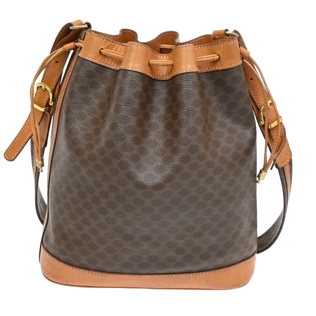 CELINE Macadam Drawstring Shoulder Bag PVC Leather Brown GHW 04TA031