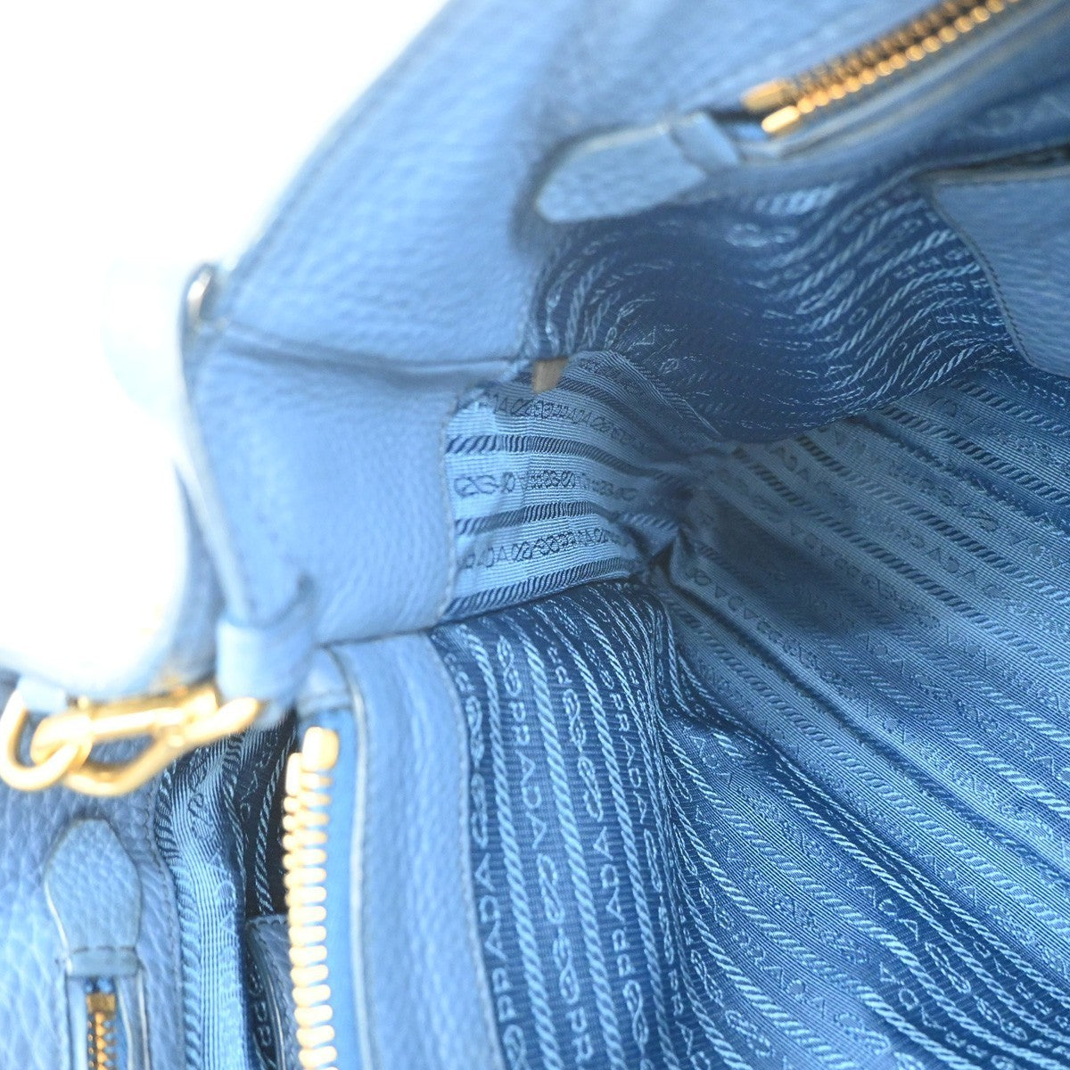 PRADA Logo 2Way Shoulder Hand Bag Vitello Daino Leather Blue GHW Italy 18YJ205