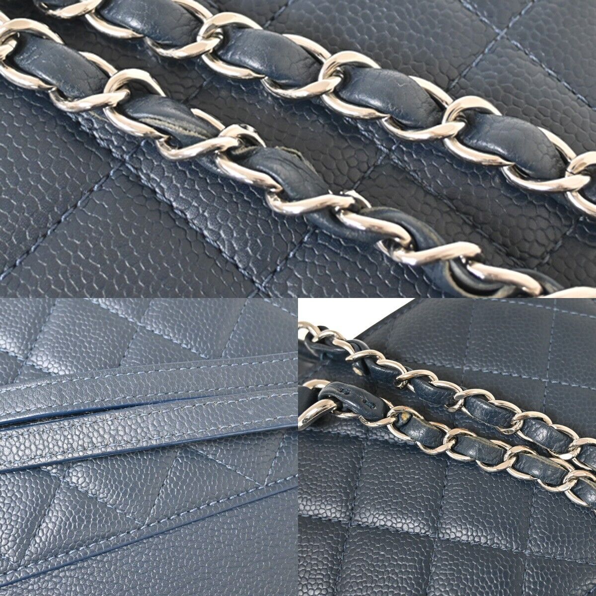CHANEL CC Logo Matelasse Chain Shoulder Bag Leather Navy Blue silver 805RF077