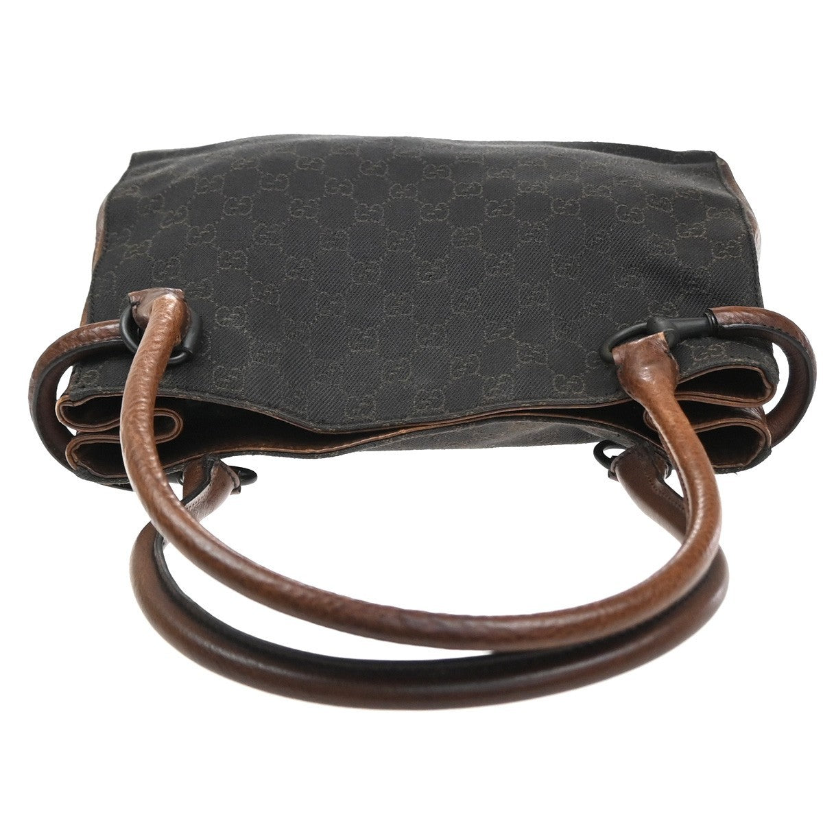 GUCCI Logo Horsebit GG Pattern Tote Hand Bag Canvas Leather Brown Italy 35MA571